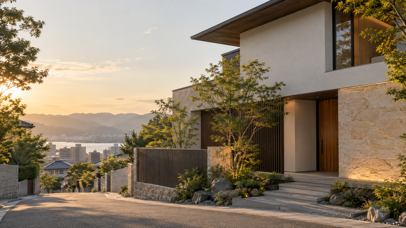 丘に建つ現代的な住宅の制作イメージ