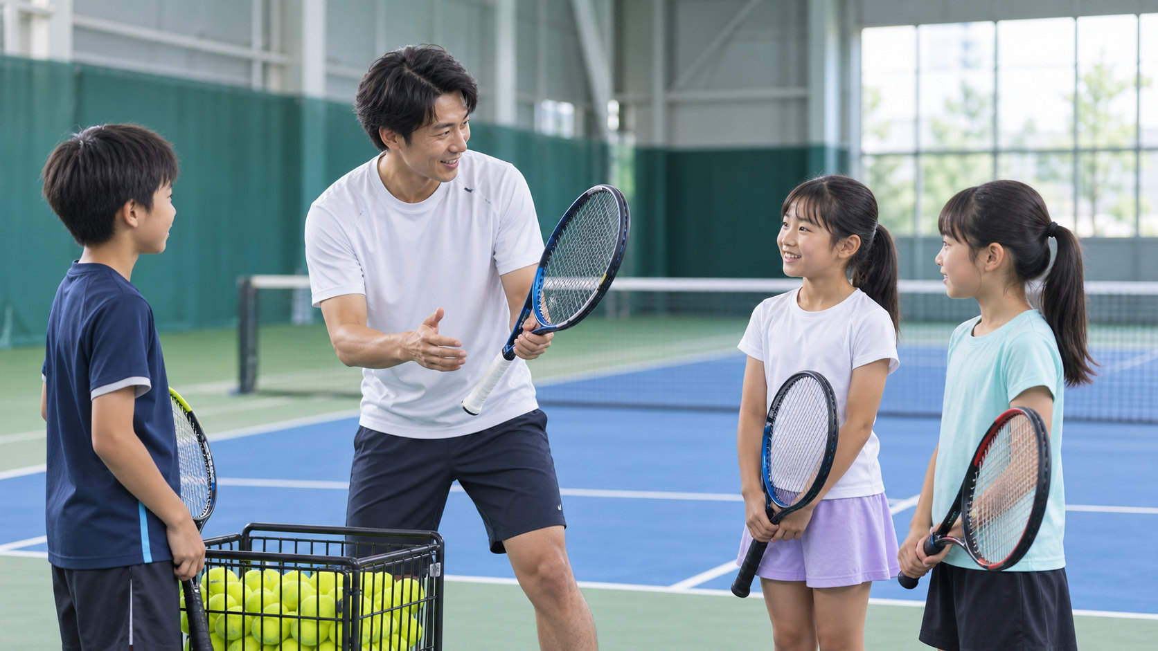 コーチとジュニアのテニスレッスン
