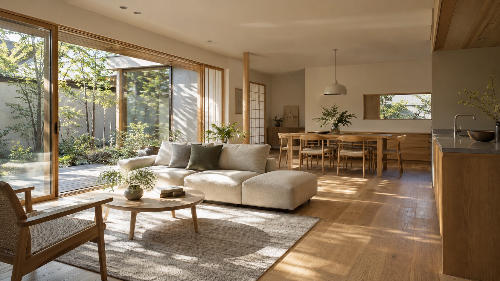 吹き抜けのある木の住まいの室内イメージ