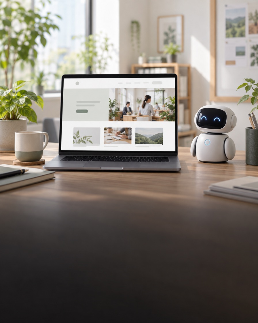 ホームページとAIアシスタントをひとつにするイメージ