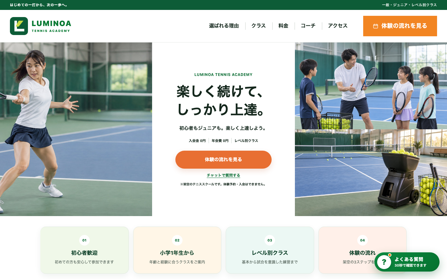 ルミノア テニスアカデミーの実際のファーストビュー